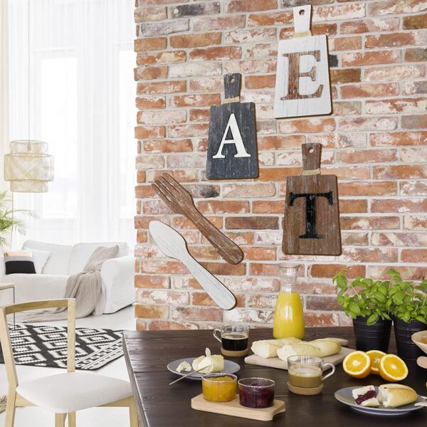 Cutting Board Eat Sign Set Hanging Art Kitchen Eat Sign Fork and Spoon Wall Decor Rustic Primitive Country Farmhouse Kitchen Decor for Kitchen and Home Decoration - Image 2