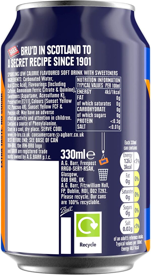 IRN-BRU Xtra No Sugar Cans, 24 x 330ml - Image 2